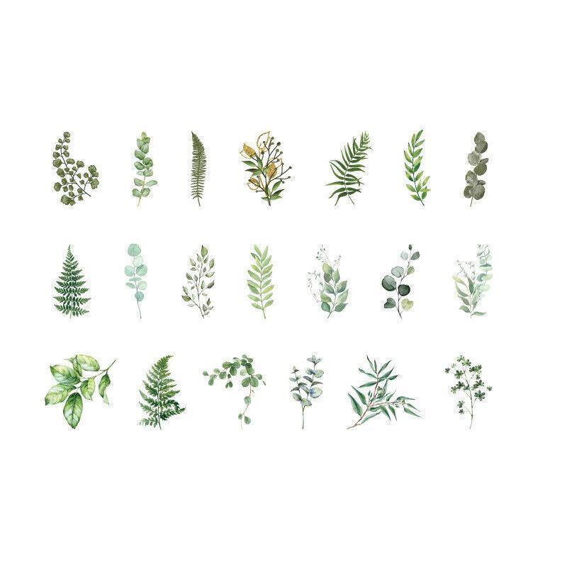 Leaf and Fern Scrapbooking Stickers, PET Transparent - Pack of 40, Green Leaves and Ferns