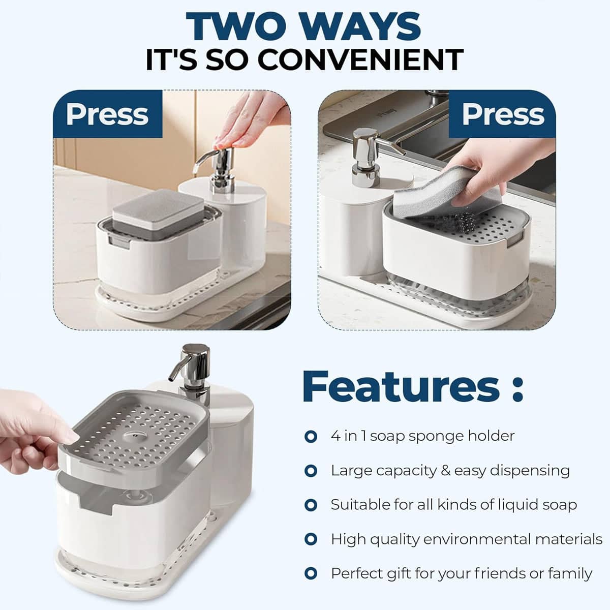 Leak-Proof Hand Soap Liquid Press Dispenser for Kitchen and Bathroom - Black - view 5