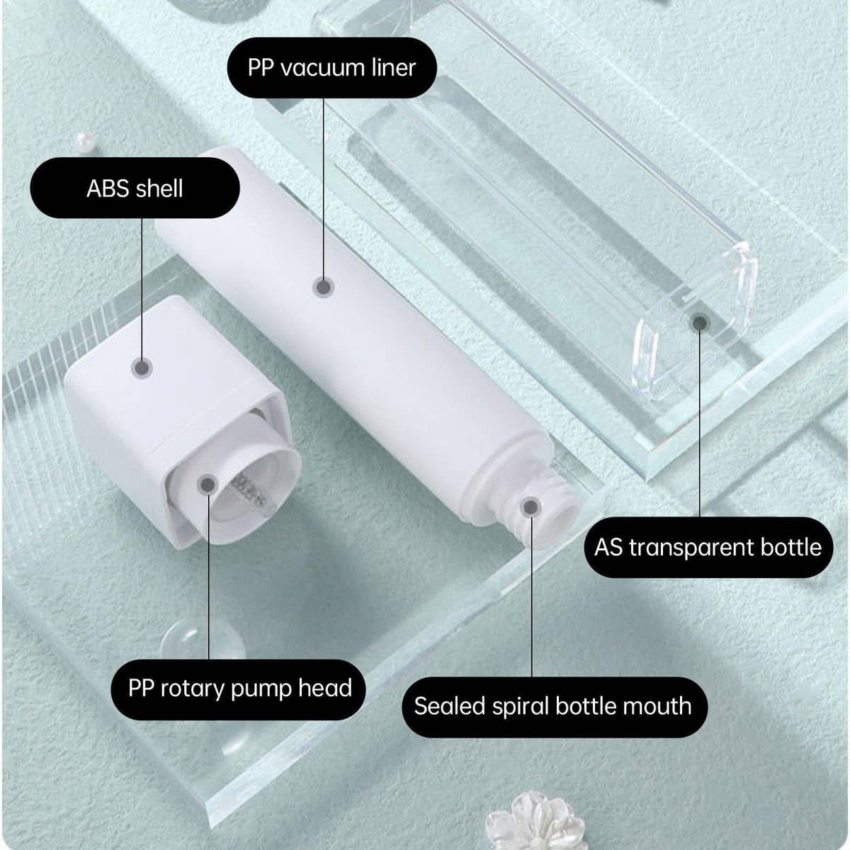 Leak Proof Travel Bottles Rotary Vacuum Press Lotion Container, Pack of 5 - Transparent, 50 ml - view 5