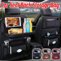 Leather Car Seat Back Storage Bag with Folding Dining Tray and Pockets - Wine Red - view 2