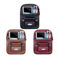 Leather Car Seat Back Storage Bag with Folding Dining Tray and Pockets - Wine Red - view 3
