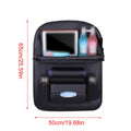 Leather Car Seat Back Storage Bag with Folding Dining Tray and Pockets - Wine Red - view 4