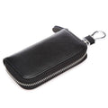Leather Key Holder Bag with Key Ring, 12 x 7.5 x 2.5cm - Black