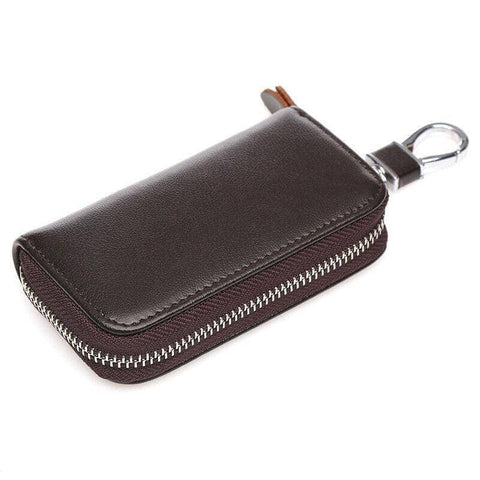 Leather Key Holder Bag with Key Ring, 12 x 7.5 x 2.5cm - Coffee