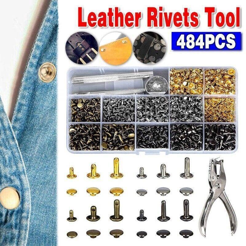 Leather Rivet Tool Kit - Double Cap Metal Studs, 480 Sets