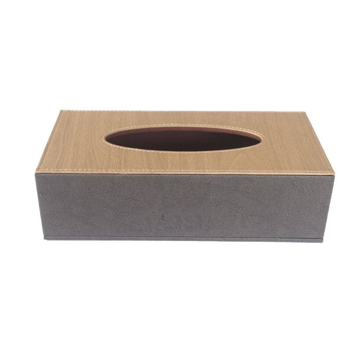 Leather Tissue Box Holder, Rectangular (24 x 12.5 x 6.5 cm) - Brown and Dark Grey