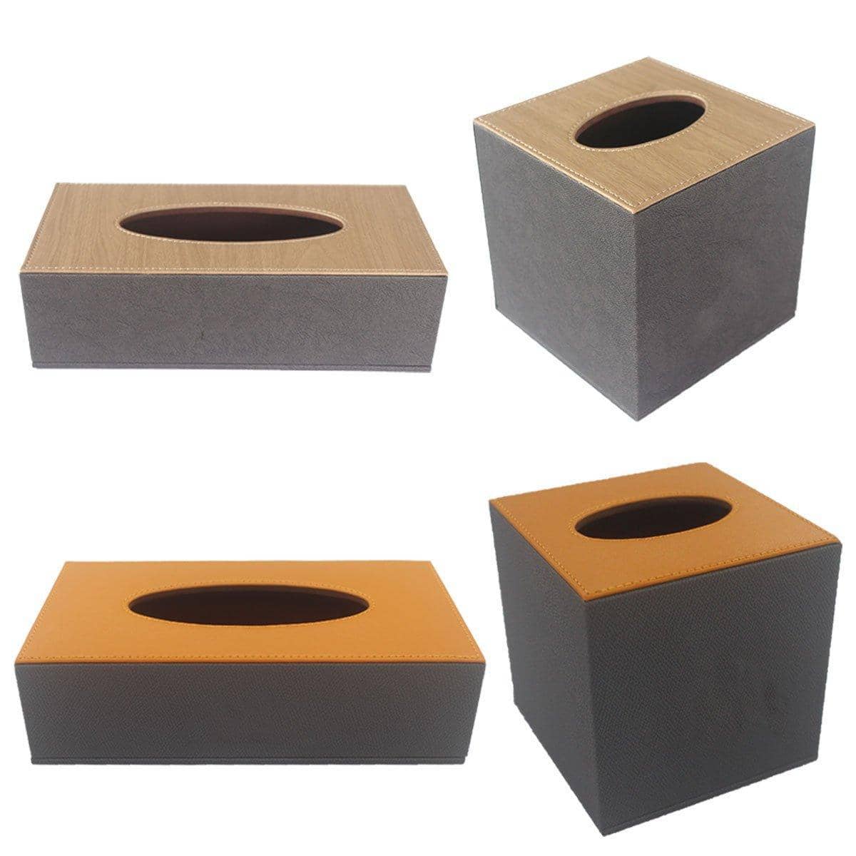 Leather Tissue Box Holder, Rectangular (24 x 12.5 x 6.5 cm) - Brown and Dark Grey - view 3