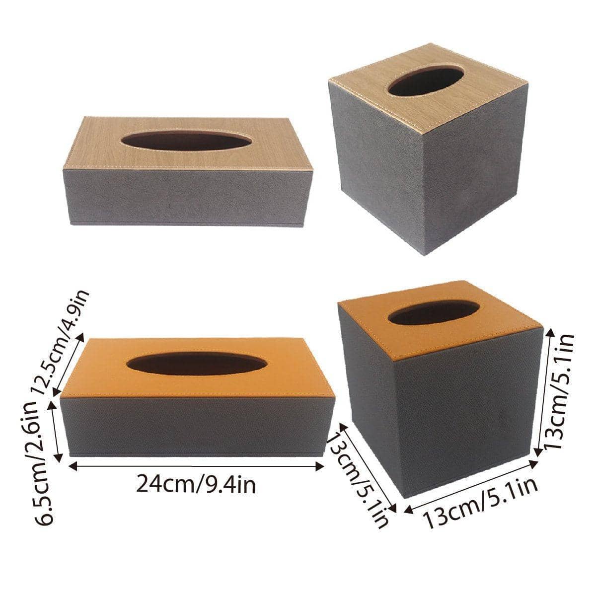 Leather Tissue Box Holder, Rectangular (24 x 12.5 x 6.5 cm) - Brown and Dark Grey - view 4