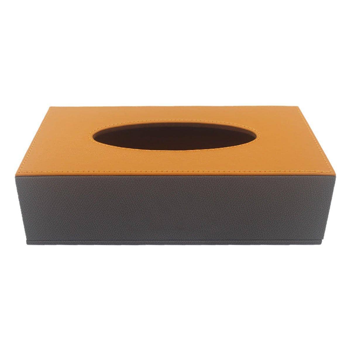 Leather Tissue Box Holder, Rectangular (24 x 12.5 x 6.5 cm) - Orange and Dark Grey
