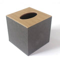 Leather Tissue Box Holder, Square (13 x 13 x 13 cm) - Brown and Dark Grey