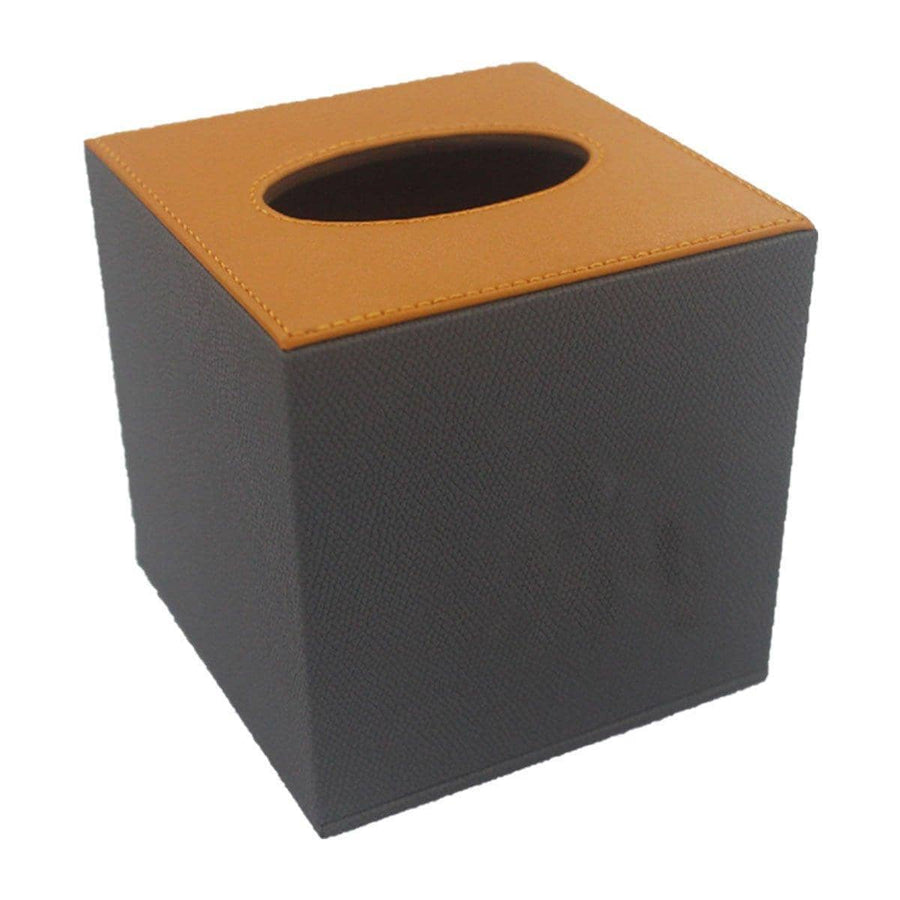 Leather Tissue Box Holder, Square (13 x 13 x 13 cm) - Orange and Dark Grey