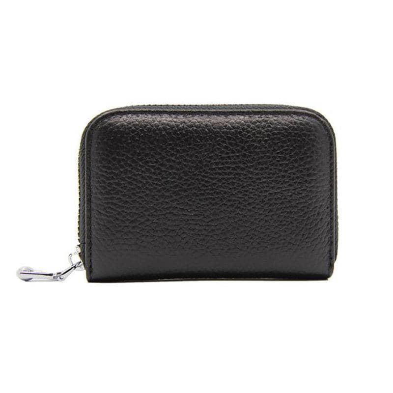 Leather Zip Card Wallet with RFID Blocking for Women - Black