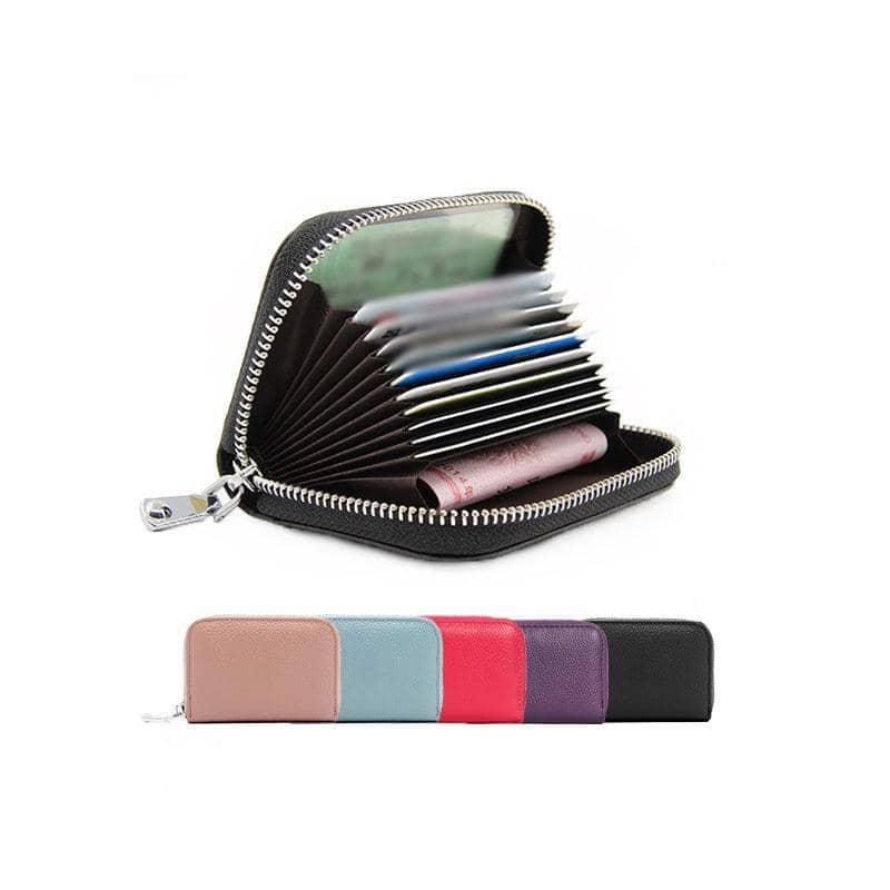 Leather Zip Card Wallet with RFID Blocking for Women - Black - view 3