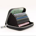 Leather Zip Card Wallet with RFID Blocking for Women - Black - view 4