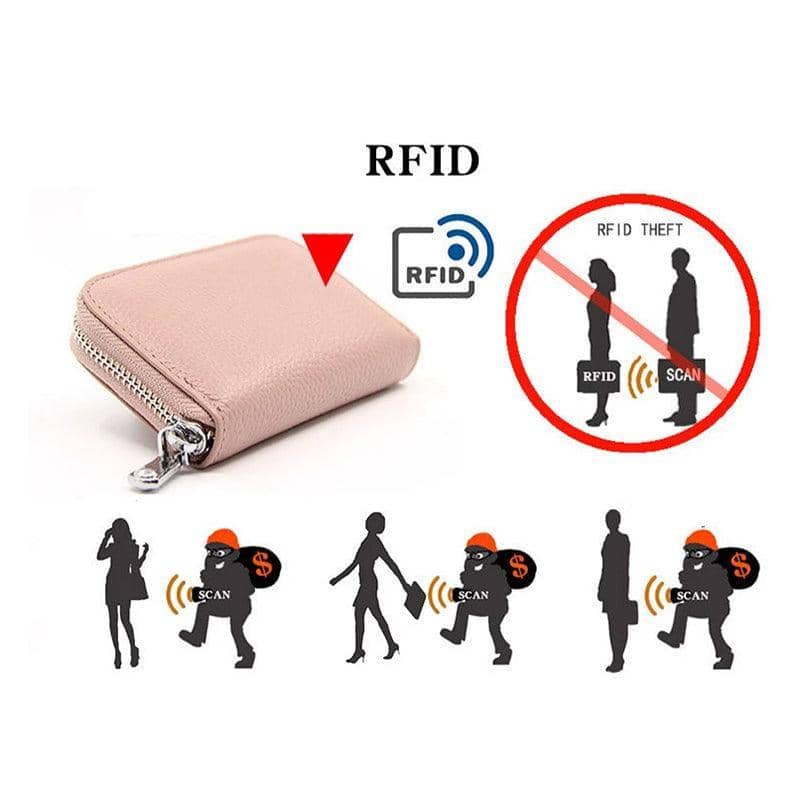 Leather Zip Card Wallet with RFID Blocking for Women - Black - view 5