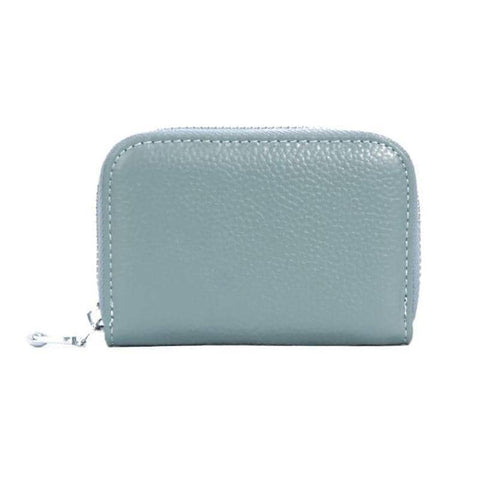 Leather Zip Card Wallet with RFID Blocking for Women - Dusty Blue