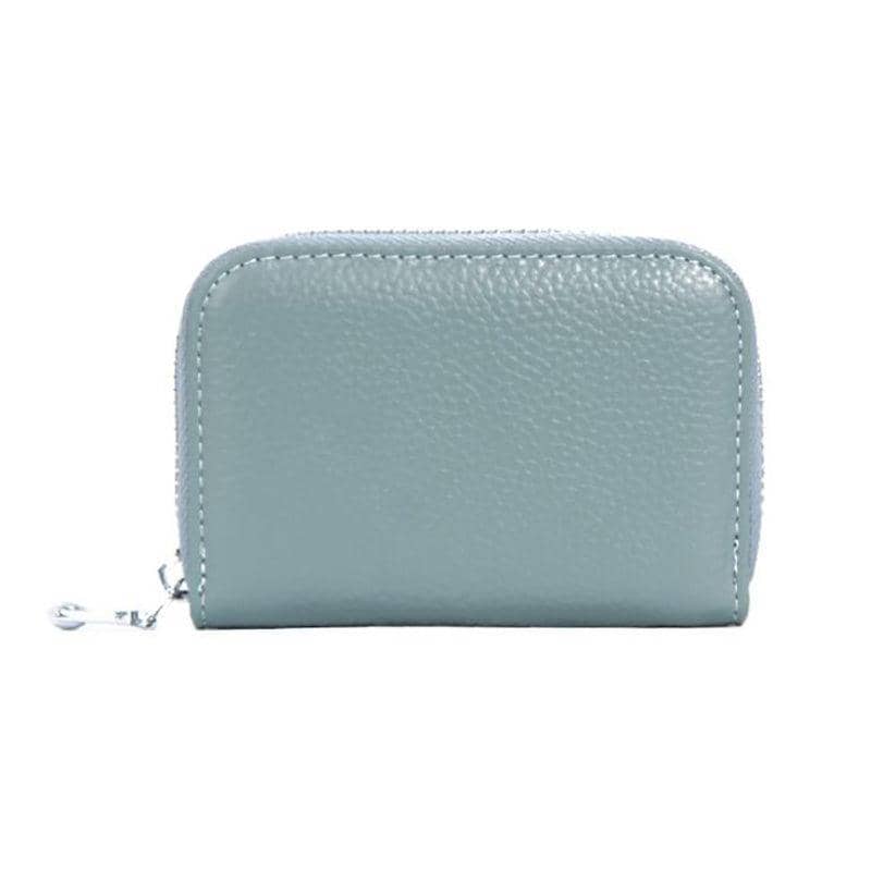 Leather Zip Card Wallet with RFID Blocking for Women - Dusty Blue