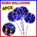 LED Bubble Balloons with Lights and Sticks, 6 Sets, up to 40 cm