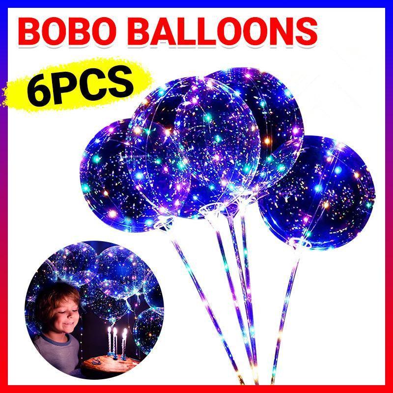 LED Bubble Balloons with Lights and Sticks, 6 Sets, up to 40 cm