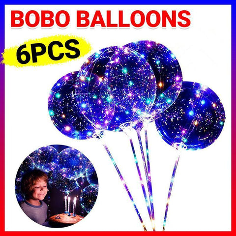 LED Bubble Balloons with Lights and Sticks, 6 Sets, up to 40 cm