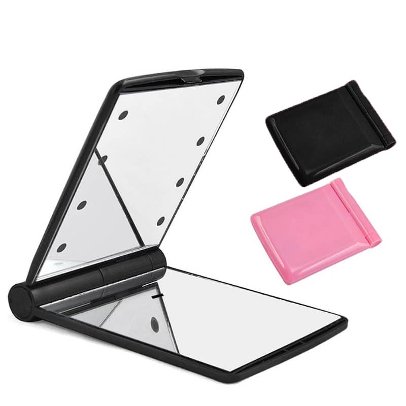 LED Folding Makeup Mirror with 8 Lights, Compact Portable Pocket Cosmetic Mirror, Black - view 5
