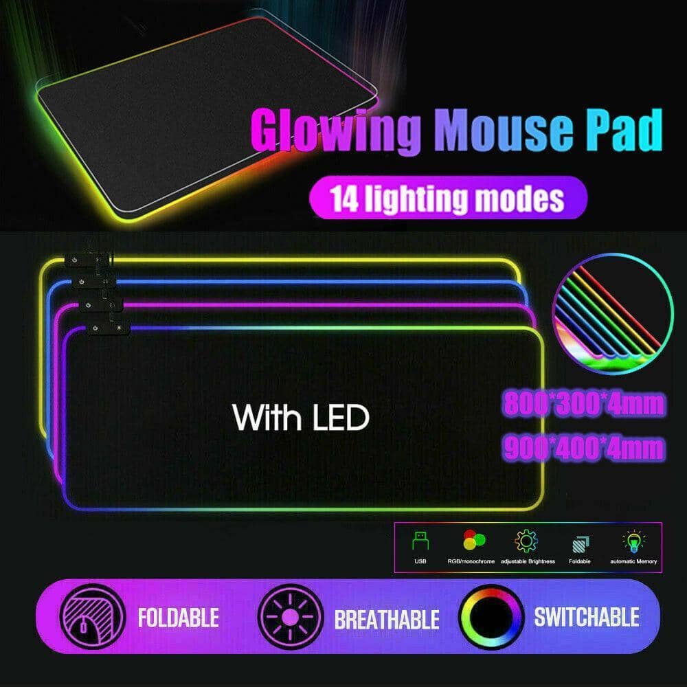 LED Gaming Mouse Pad Large RGB Extended Mousepad with Non-Slip Base - 900 x 400 x 4 mm - view 2