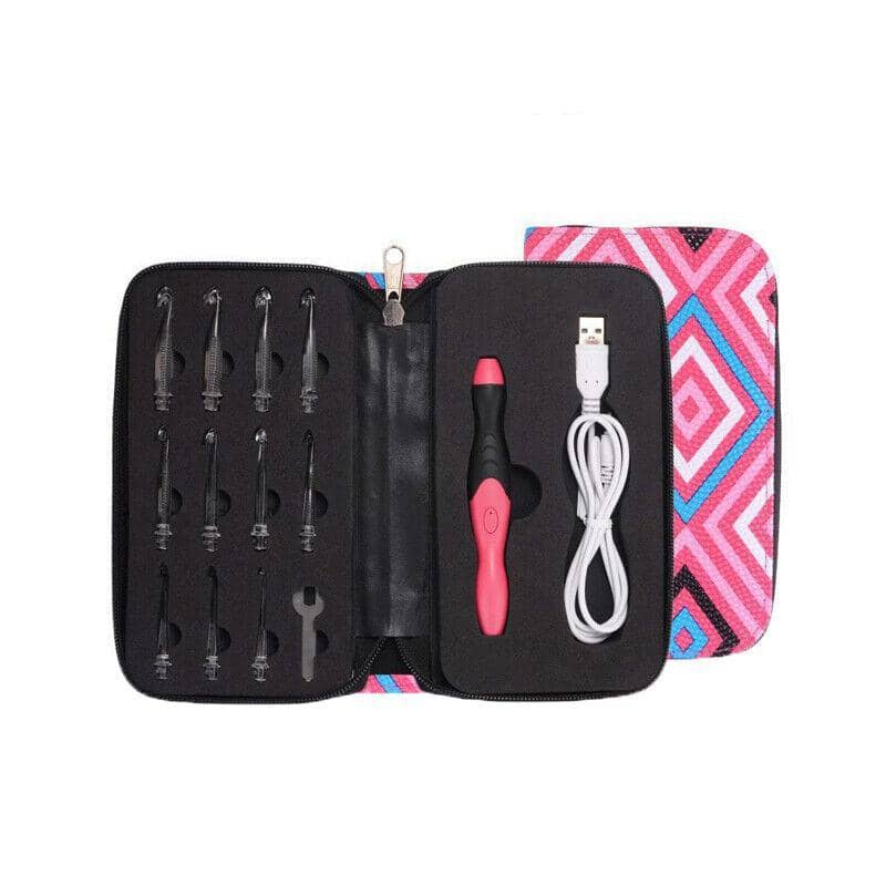 LED Light-Up Crochet Hook Set with 11 Interchangeable Heads and Case - Pink