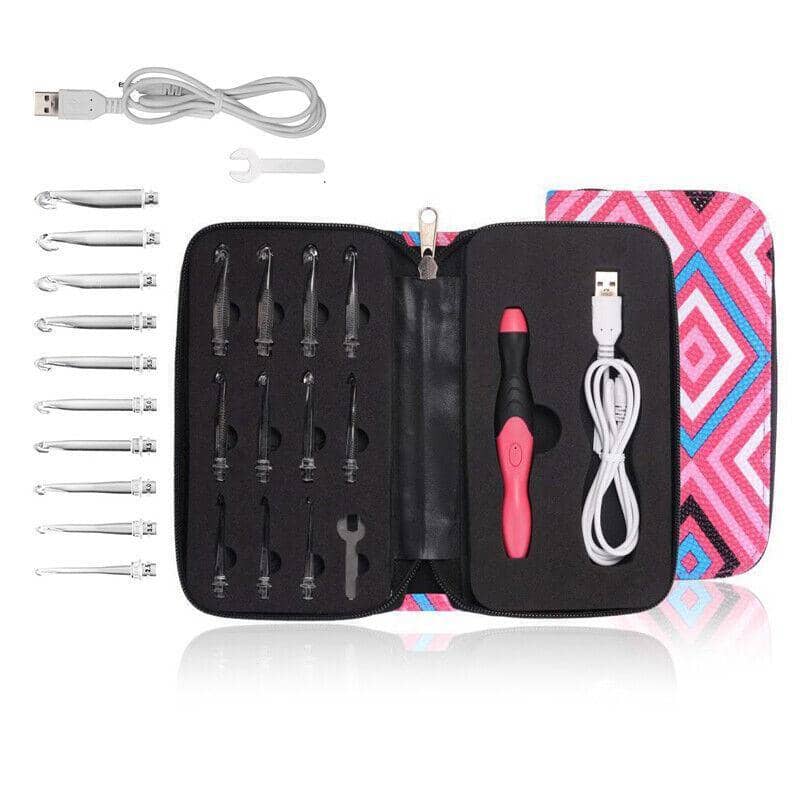 LED Light-Up Crochet Hook Set with 11 Interchangeable Heads and Case - Pink - view 4