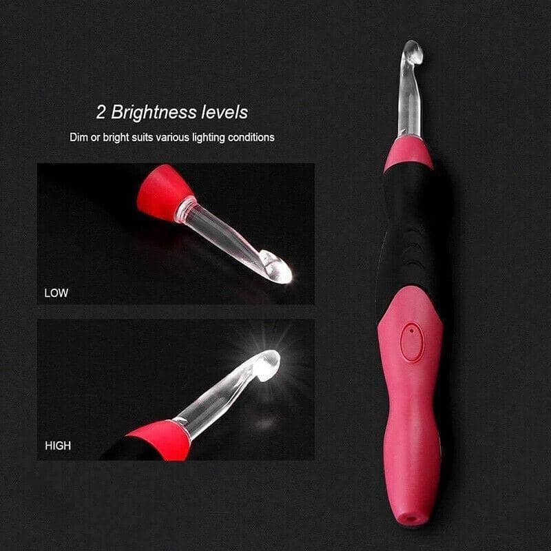 LED Light-Up Crochet Hook Set with 11 Interchangeable Heads and Case - Pink - view 5