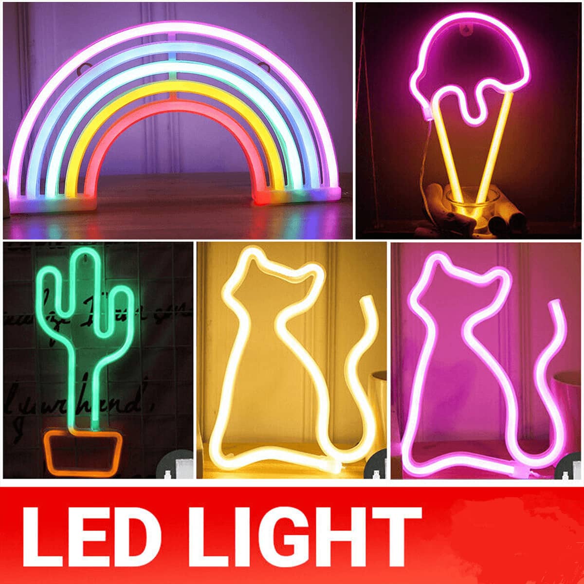 LED Neon Wall Light for Bedrooms and Kids Rooms - Rainbow, 16 x 30 cm