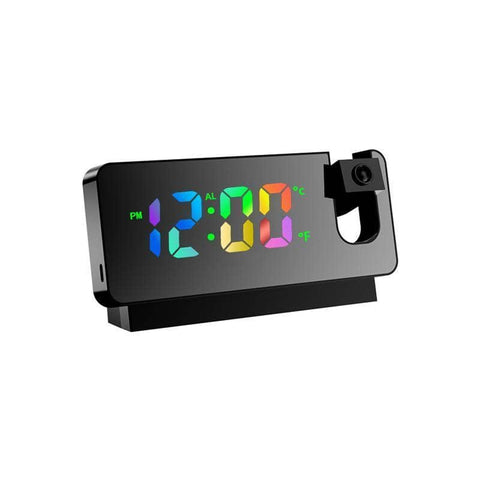 LED Projection Alarm Clock with Time and Temperature Display - Black