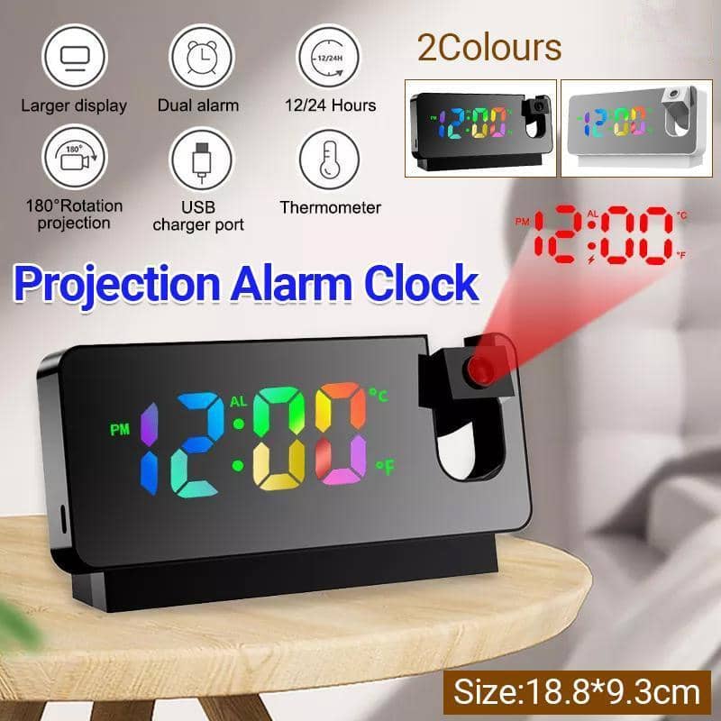 LED Projection Alarm Clock with Time and Temperature Display - White - view 2