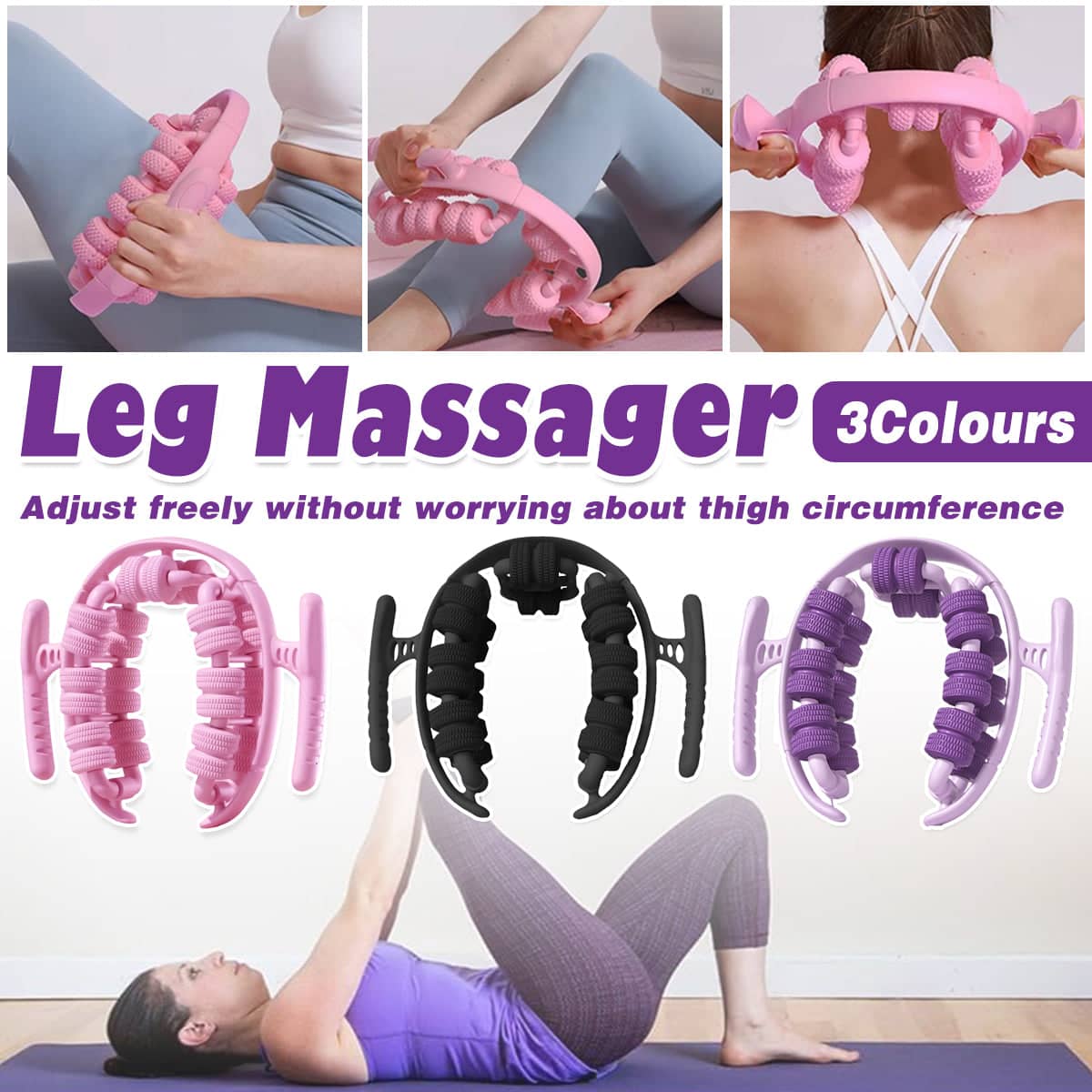 Leg Muscle Massage Roller Ring with 28 Rollers - Black - view 2