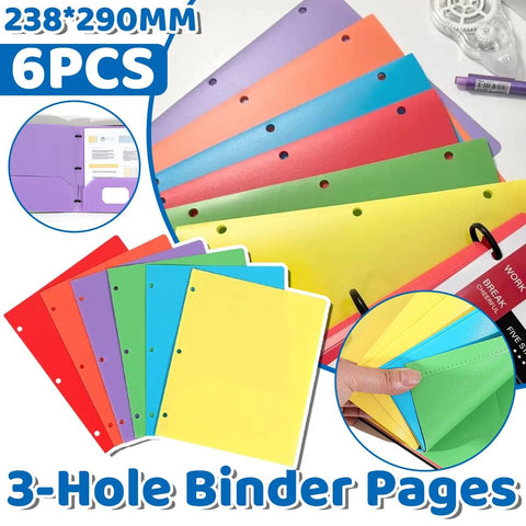 Letter Size 3 Hole Binder Pocket Folders - 6 Colours