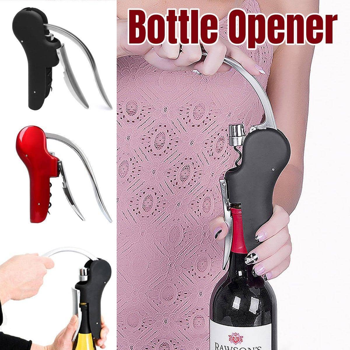 Lever Wine Bottle Opener, Zinc Alloy Corkscrew - Red - view 2