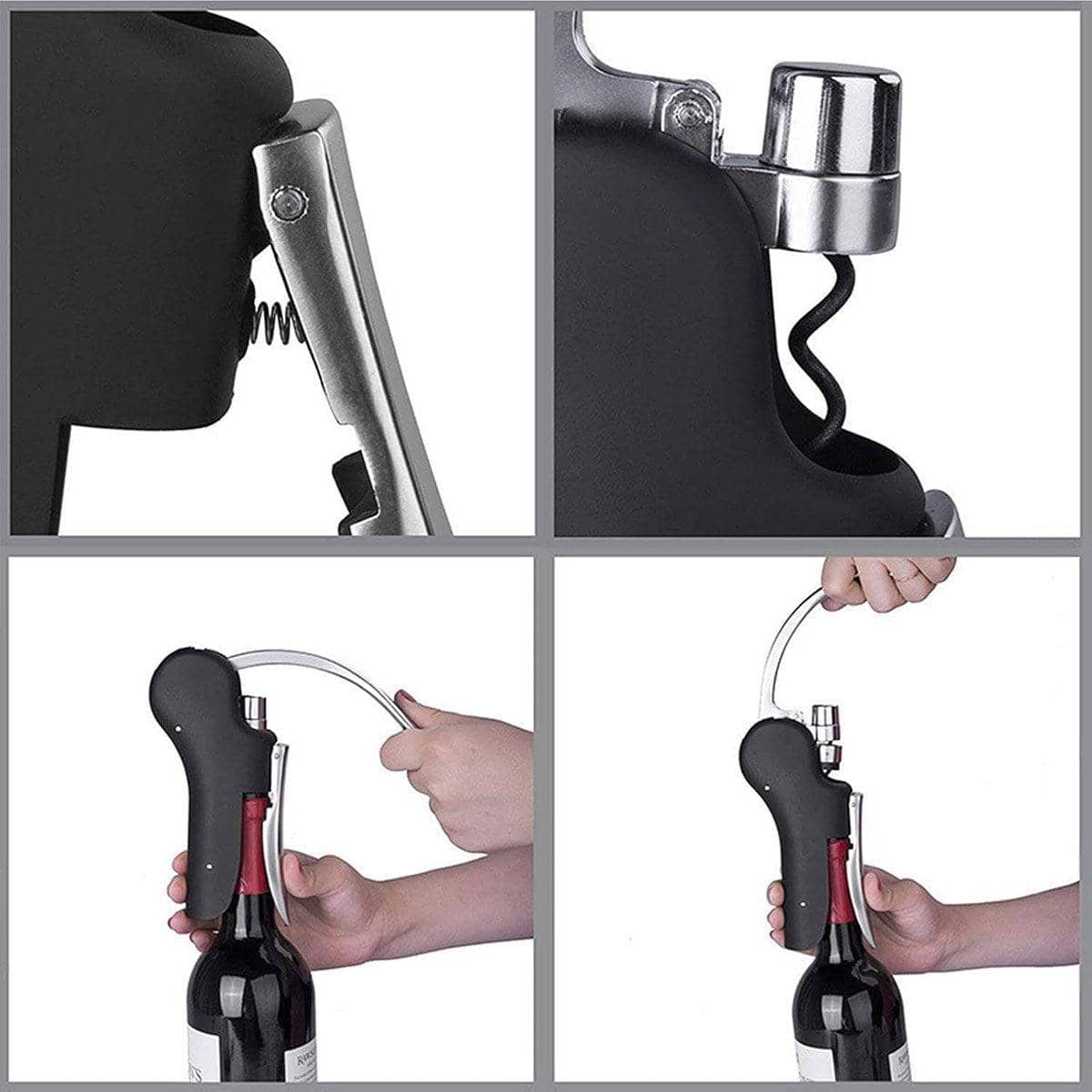 Lever Wine Bottle Opener, Zinc Alloy Corkscrew - Red - view 5