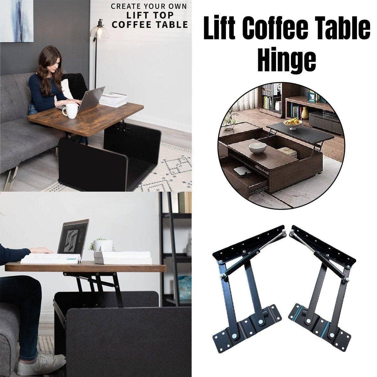 Lift up Coffee Table Hinge with Hydraulic Spring Mechanism, Set of 2