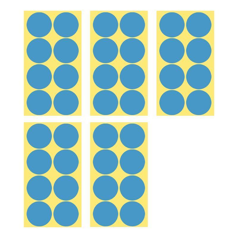 Light Blue Round Sticker Dots Adhesive Labels - 50mm, 8 Dots, 5 Sheets