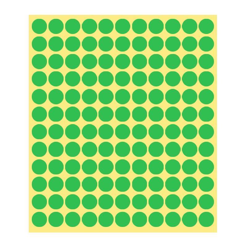 Light Green Round Sticker Dots Adhesive Labels - 13mm, 132 Dots, 1 Sheet
