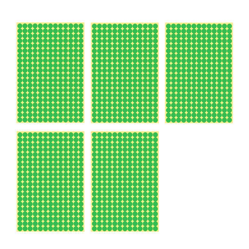 Light Green Round Sticker Dots Adhesive Labels - 8mm, 260 Dots, 5 Sheets