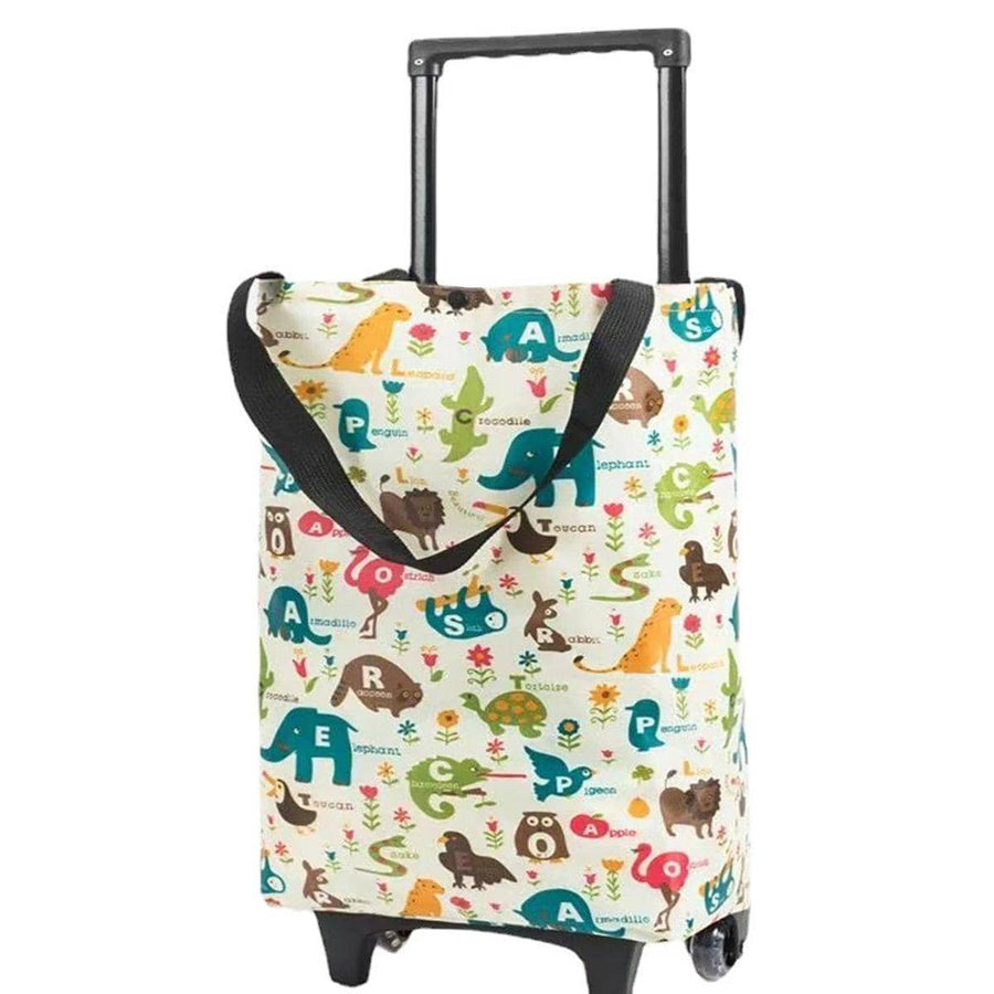 Lightweight Folding Shopping Trolley with Wheels and Retractable Tote Bag - White, Large (50 x 33 x 18 cm)