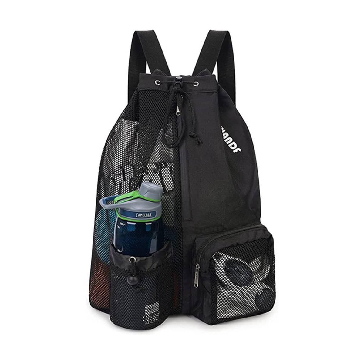 Lightweight Mesh Drawstring Backpack for Gym, Swimming and Beach - Black