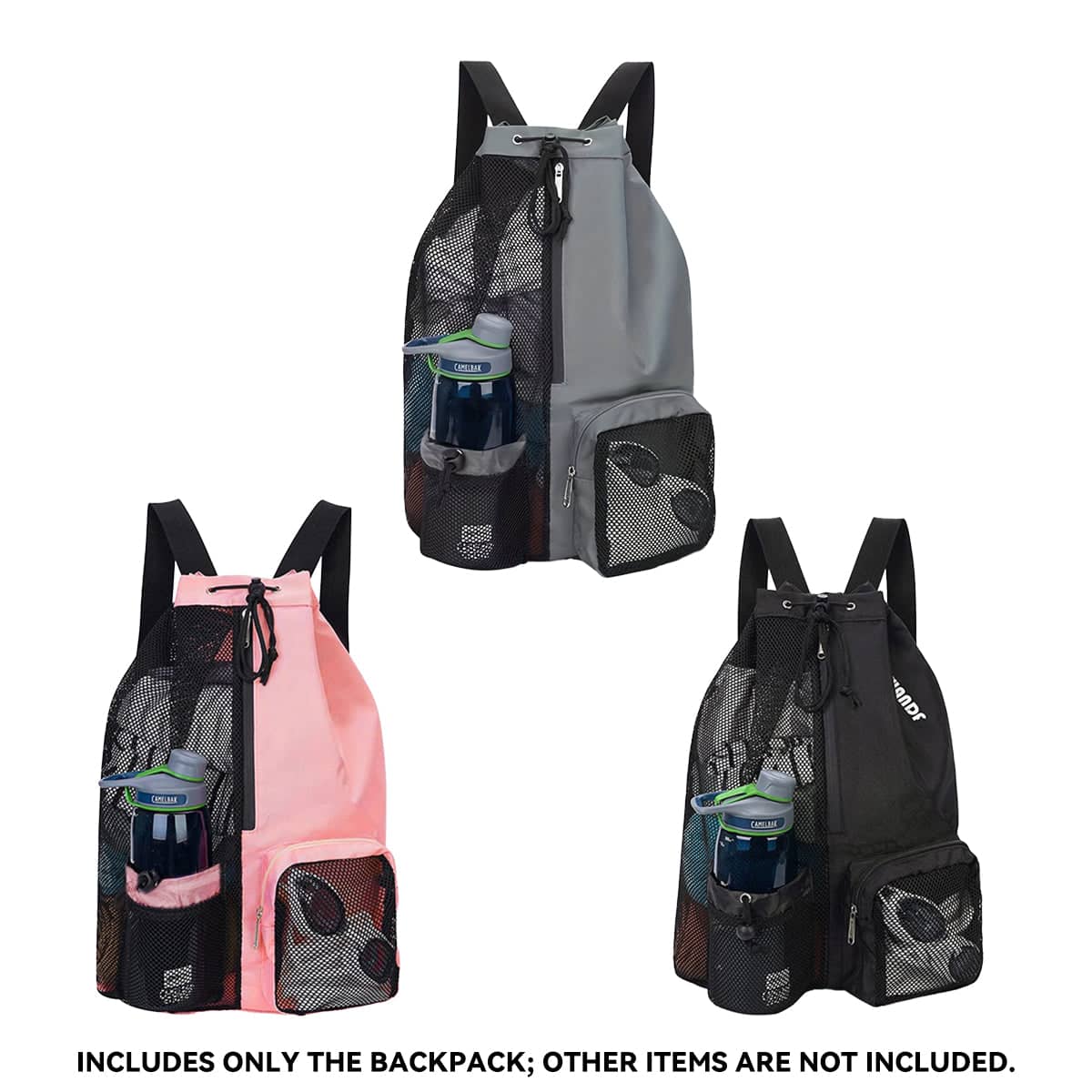 Lightweight Mesh Drawstring Backpack for Gym, Swimming and Beach - Black - view 3