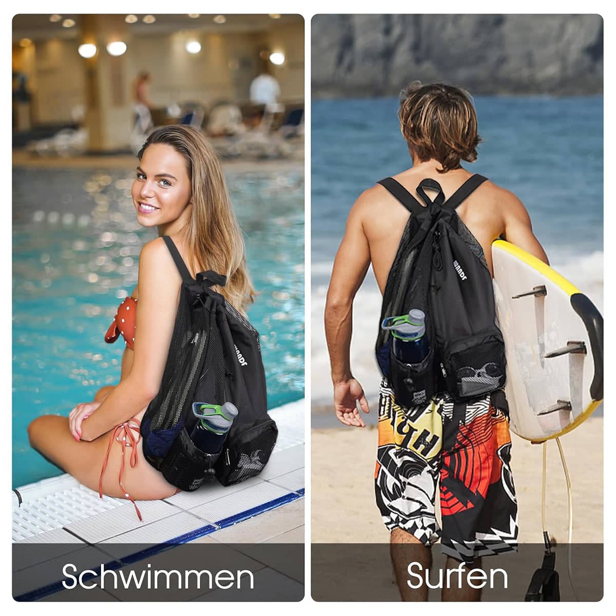 Lightweight Mesh Drawstring Backpack for Gym, Swimming and Beach - Black - view 5