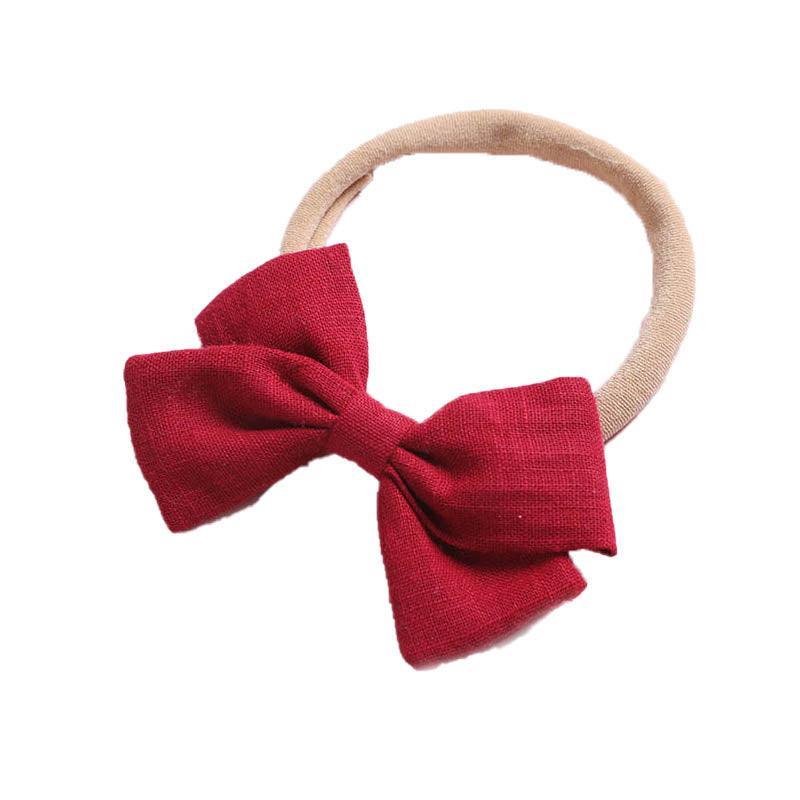 Linen Bow Headbands Soft Elastic 2 Pack - Bright Red