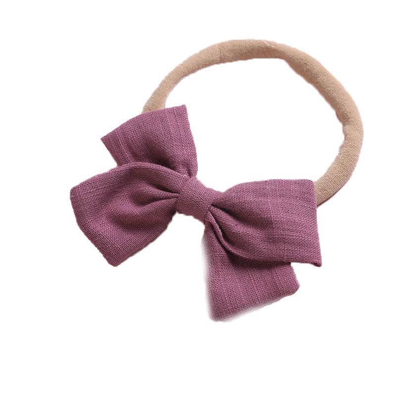 Linen Bow Headbands Soft Elastic 2 Pack - Dark Purple
