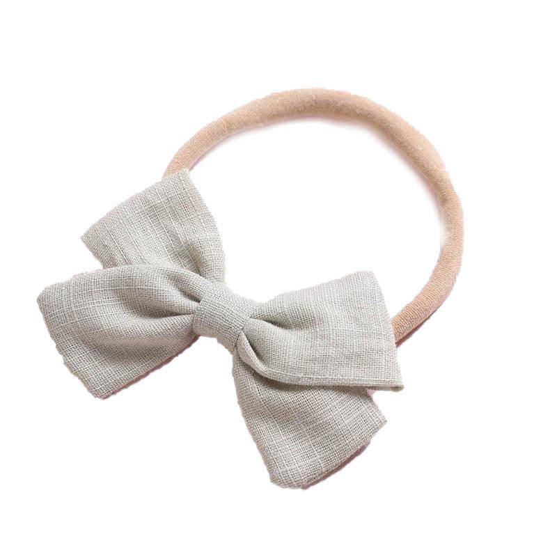 Linen Bow Headbands Soft Elastic 2 Pack - Green Grey