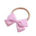 Linen Bow Headbands Soft Elastic 2 Pack - Pink
