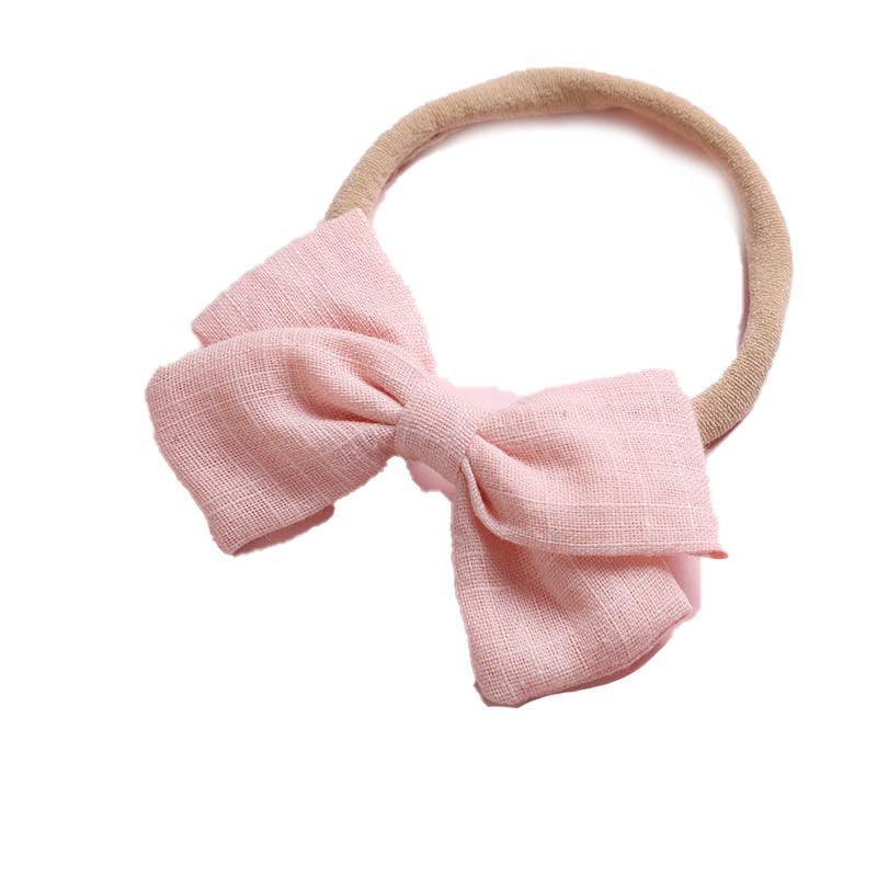 Linen Bow Headbands Soft Elastic 2 Pack - Rouge Powder