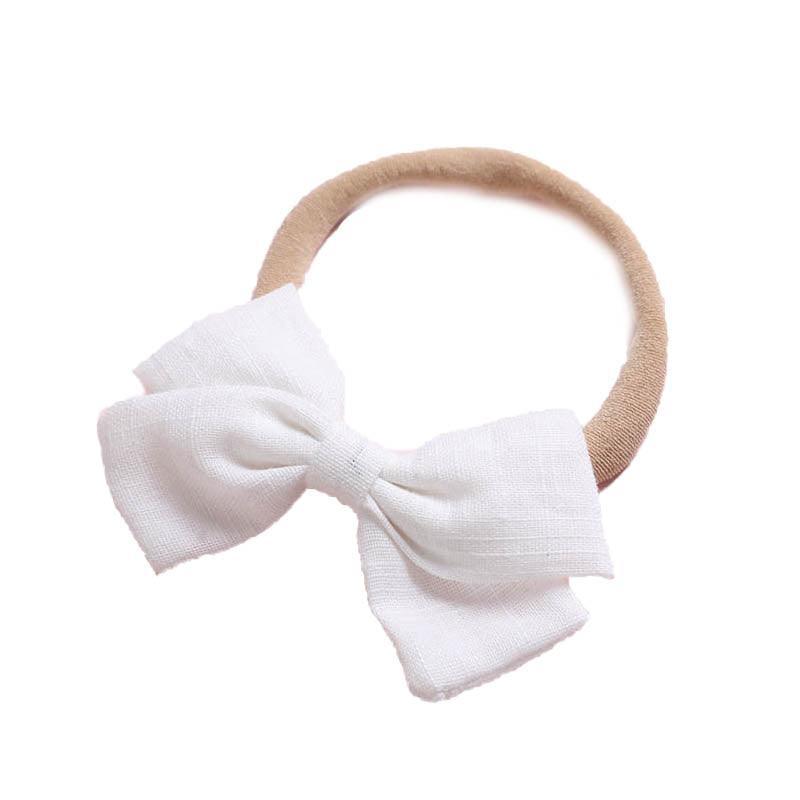 Linen Bow Headbands Soft Elastic 2 Pack - White